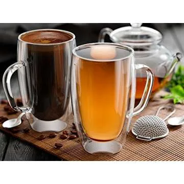 Stone & Mill Large Double Walled Glass Coffee Cups Set