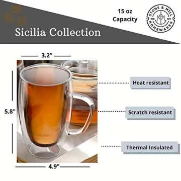 Stone & Mill Large Double Walled Glass Coffee Cups Set