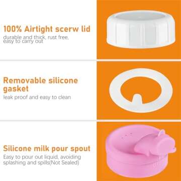 4 Pack 16 Oz Square Glass Milk Bottle with A Silicone Dispenser Cap, Glass Juice Bottles with Airtight Screw Lid, Reusable Drinking Bottles with Capacity Marks, Breastmilk Storage Container