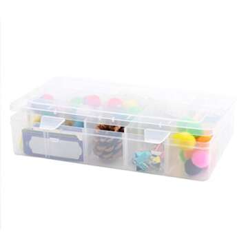 HappyHapi 3 Pack Large Plastic Organizer Box with Adjustable Dividers, 15 Compartment Clear Container Storage Box for Jewelry Bead Crafts and Washi Tapes(10.8"x6.5"x2.2")