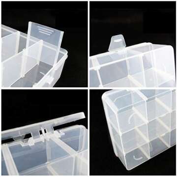 HappyHapi 3 Pack Large Plastic Organizer Box with Adjustable Dividers, 15 Compartment Clear Container Storage Box for Jewelry Bead Crafts and Washi Tapes(10.8"x6.5"x2.2")