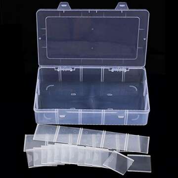 HappyHapi 3 Pack Large Plastic Organizer Box with Adjustable Dividers, 15 Compartment Clear Container Storage Box for Jewelry Bead Crafts and Washi Tapes(10.8"x6.5"x2.2")