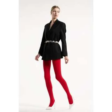 HeyUU Women's 80 Denier Semi Opaque Tights High Waist Soft Solid Color Pantyhose (1Pair-Red)