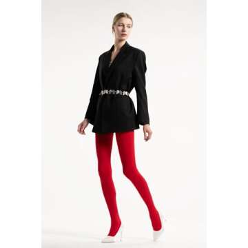 HeyUU Women's 80 Denier Semi Opaque Tights High Waist Soft Solid Color Pantyhose (1Pair-Red)