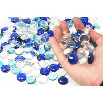 TSY TOOL 3 Lb (300PCS) Flat Glass Marbles Blue, Clear Mixed Color Glass Gems Pebbles Stones Marbles Vase Filler Accents and Crafting Aquarium Decor