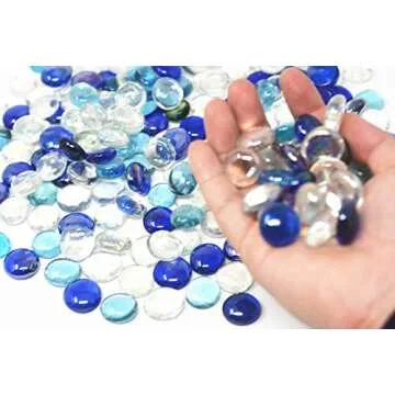 TSY TOOL 3 Lb (300PCS) Flat Glass Marbles Blue, Clear Mixed Color Glass Gems Pebbles Stones Marbles Vase Filler Accents and Crafting Aquarium Decor