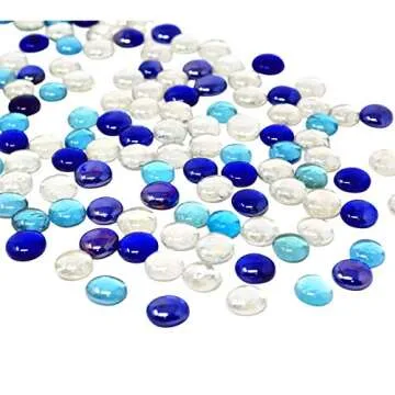 TSY TOOL 3 Lb (300PCS) Flat Glass Marbles Blue, Clear Mixed Color Glass Gems Pebbles Stones Marbles Vase Filler Accents and Crafting Aquarium Decor