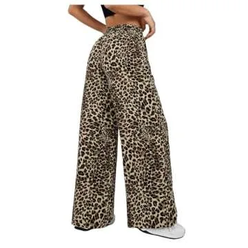Milumia Women's Lepard Print Elastic Waisted Wide Leg Long Pants Trousers