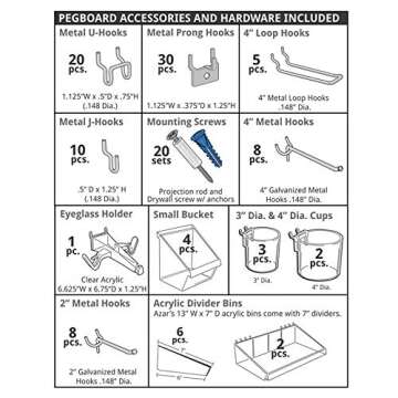 Azar Displays 900988-WHT 48" x 24" Pegboard Organizer Kit in White