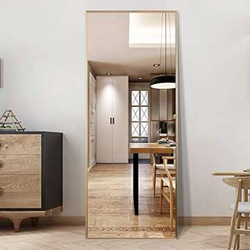 Elevens Full Length Mirror Large Floor Mirror Standing or Wall-Mounted Mirror Dressing Mirror Frame Mirror for Living Room/Bedroom/Cloakroom (65”X22”, Gold)