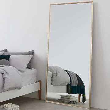 Elevens Full Length Mirror Large Floor Mirror Standing or Wall-Mounted Mirror Dressing Mirror Frame Mirror for Living Room/Bedroom/Cloakroom (65”X22”, Gold)