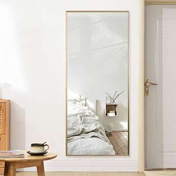 Elevens Full Length Mirror Large Floor Mirror Standing or Wall-Mounted Mirror Dressing Mirror Frame Mirror for Living Room/Bedroom/Cloakroom (65”X22”, Gold)