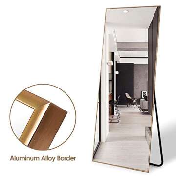 Elevens Full Length Mirror Large Floor Mirror Standing or Wall-Mounted Mirror Dressing Mirror Frame Mirror for Living Room/Bedroom/Cloakroom (65”X22”, Gold)