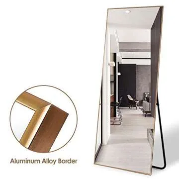 Elevens Full Length Mirror Large Floor Mirror Standing or Wall-Mounted Mirror Dressing Mirror Frame Mirror for Living Room/Bedroom/Cloakroom (65”X22”, Gold)