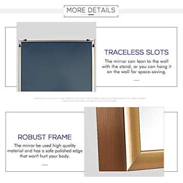 Elevens Full Length Mirror Large Floor Mirror Standing or Wall-Mounted Mirror Dressing Mirror Frame Mirror for Living Room/Bedroom/Cloakroom (65”X22”, Gold)