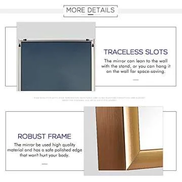 Elevens Full Length Mirror Large Floor Mirror Standing or Wall-Mounted Mirror Dressing Mirror Frame Mirror for Living Room/Bedroom/Cloakroom (65”X22”, Gold)