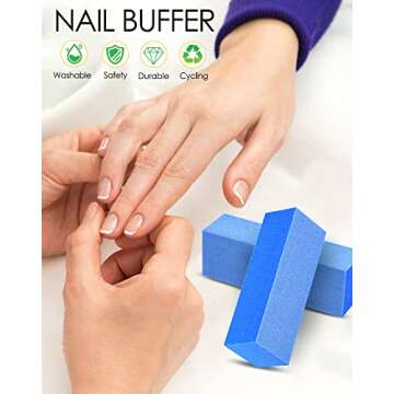 Maryton Nail Buffer Blocks, Fine Grit 180/240 Professional Salon Quality 3 Way Blue Buffing Blocks for Natural Nails - Buff Nails Prior to Application of Gel Polish, Acrylic, 5 Count