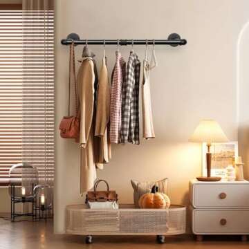 Jeasor Industrial Iron Pipe Clothes Hanging Bar DIY Wall-Mounted Garment Rack Heavy Duty Clothing Ra...