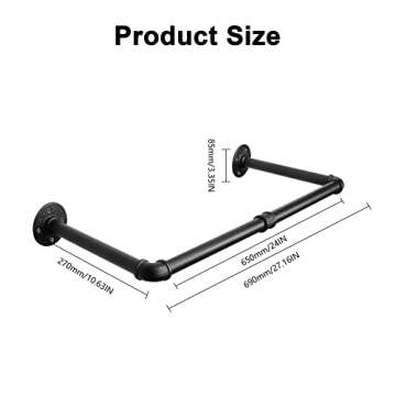 Jeasor Industrial Iron Pipe Clothes Hanging Bar DIY Wall-Mounted Garment Rack Heavy Duty Clothing Rack for Bedroom, Laundry Room, Closet Storage
