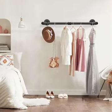 Jeasor Industrial Iron Pipe Clothes Hanging Bar DIY Wall-Mounted Garment Rack Heavy Duty Clothing Rack for Bedroom, Laundry Room, Closet Storage