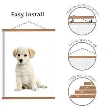 DEESHE Magnetic Poster Hanger Frame, Wooden Holder for Paintings, Artwork, Pictures, Photos, Maps, Portraits, Drawings, Prints and more - Teak 8inch