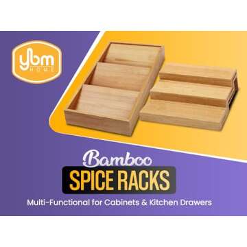 YBM HOME & KITCHEN In-Drawer Bamboo 3 Tier Spice Rack Drawer Tray - Spice Storage / Organization #31...