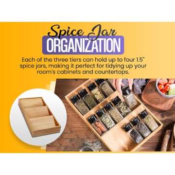 YBM HOME Bamboo 3 Tier Spice Rack - Elegant Kitchen Organizer