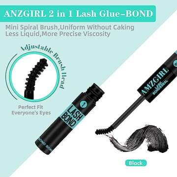 Lash Bond and Seal Eyelash Cluster Glue House of Lash Clusters Mascara Wand Glue 10ml Long Lasting 72 Hours Black Cluster Lash Glue + Lash Seal 2 in 1 Lash Clusters at Home By AMZGlRL(Black)