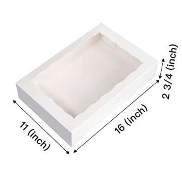 SOROO 15-PACK Pastry Bakery Box 16x11x2.75inch,White Large Donuts,Muffins,Cookies Boxes with PVC Win...