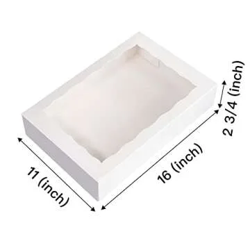 SOROO 15-PACK Pastry Bakery Box 16x11x2.75inch,White Large Donuts,Muffins,Cookies Boxes with PVC Win...