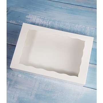 SOROO 15-PACK Pastry Bakery Box 16x11x2.75inch,White Large Donuts,Muffins,Cookies Boxes with PVC Window Auto-Pop up Paper Box Nature Cardboard Take Out Container,Hold 12 Donuts,Pack of 15