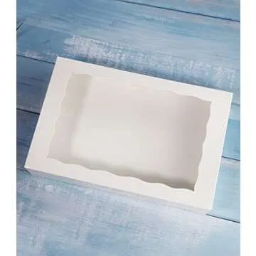 SOROO 15-PACK Pastry Bakery Box 16x11x2.75inch,White Large Donuts,Muffins,Cookies Boxes with PVC Window Auto-Pop up Paper Box Nature Cardboard Take Out Container,Hold 12 Donuts,Pack of 15