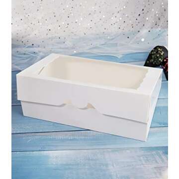 SOROO 15-PACK Pastry Bakery Box 16x11x2.75inch,White Large Donuts,Muffins,Cookies Boxes with PVC Window Auto-Pop up Paper Box Nature Cardboard Take Out Container,Hold 12 Donuts,Pack of 15