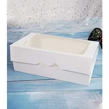 SOROO 15-PACK Pastry Bakery Box 16x11x2.75inch,White Large Donuts,Muffins,Cookies Boxes with PVC Window Auto-Pop up Paper Box Nature Cardboard Take Out Container,Hold 12 Donuts,Pack of 15