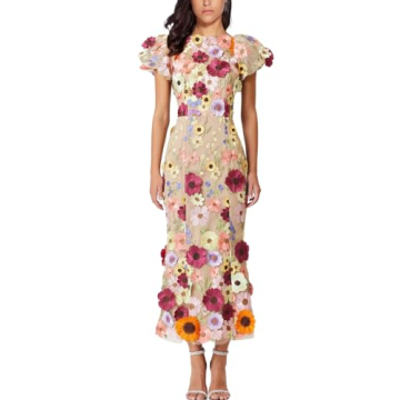 Elegant Women's 3D Floral Embroidery Dress with Fishtail Cut