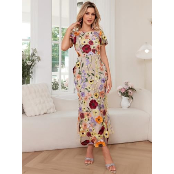 Beautiful 3D Floral Embroidery Maxi Dress for Women