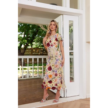 Beautiful 3D Floral Embroidery Maxi Dress for Women