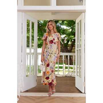 Beautiful 3D Floral Embroidery Maxi Dress for Women