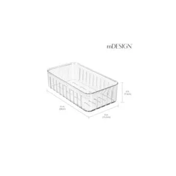 mDesign Plastic Kitchen Refrigerator Produce Storage Organizer Bin with Open Vents for Air Circulation - Food Container for Fruit, Vegetables, Lettuce, Cheese, Fresh Herbs, Snacks - S, 4 Pack - Clear