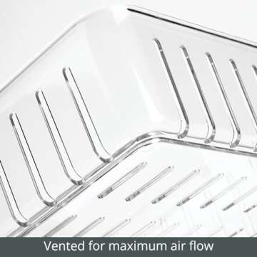 mDesign Plastic Kitchen Refrigerator Produce Storage Organizer Bin with Open Vents for Air Circulation - Food Container for Fruit, Vegetables, Lettuce, Cheese, Fresh Herbs, Snacks - S, 4 Pack - Clear