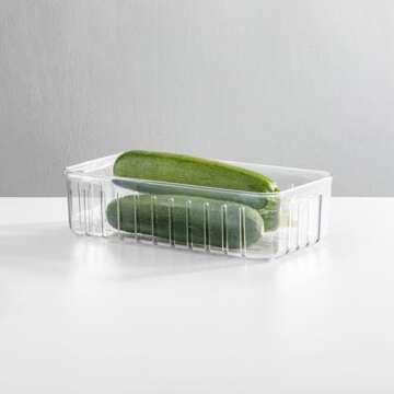 mDesign Plastic Kitchen Refrigerator Produce Storage Organizer Bin with Open Vents for Air Circulation - Food Container for Fruit, Vegetables, Lettuce, Cheese, Fresh Herbs, Snacks - S, 4 Pack - Clear