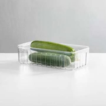 mDesign Plastic Kitchen Refrigerator Produce Storage Organizer Bin with Open Vents for Air Circulation - Food Container for Fruit, Vegetables, Lettuce, Cheese, Fresh Herbs, Snacks - S, 4 Pack - Clear