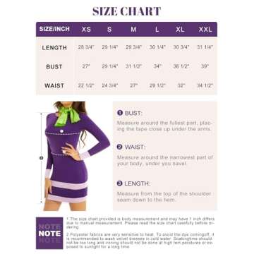 MSBASIC Halloween Long Sleeves Mini Scooby Doo Costume Daphne Dress with Scarf