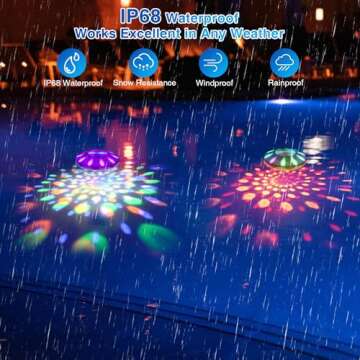 BOXPSII Rechargeable Floating Pool Lights, Pool Lights with 6 Dynamic Lighting, IP68 Waterproof Pool Lights, RGB Upper and Lower Color Changing LED Pool Lights for Pools, Party, Fountains-1PACK
