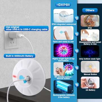 BOXPSII Rechargeable Floating Pool Lights, Pool Lights with 6 Dynamic Lighting, IP68 Waterproof Pool Lights, RGB Upper and Lower Color Changing LED Pool Lights for Pools, Party, Fountains-1PACK