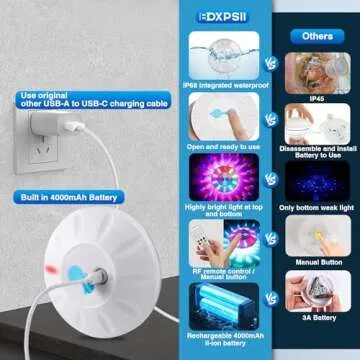 BOXPSII Rechargeable Floating Pool Lights, Pool Lights with 6 Dynamic Lighting, IP68 Waterproof Pool Lights, RGB Upper and Lower Color Changing LED Pool Lights for Pools, Party, Fountains-1PACK