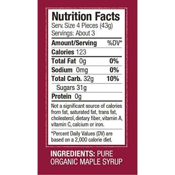 Butternut Mountain Farm 100% Pure Organic Maple Sugar Candy From Vermont, All Natural, 12 Leaf Candies, 4.5 oz Box