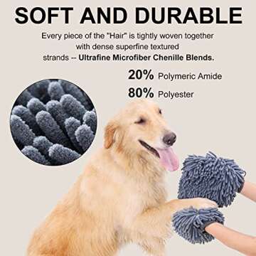 DogLemi Dog Shammy Towels Glove, Quick Drying Dogs paw Towel, Chenille Microfiber Pet Dirty Dogs Gro...