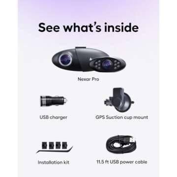 Nexar Pro Dual Dash Cam - 1 Year Nexar App Subscription Included - Unlimited Cloud Storage, Drive Recordings, Parking Mode, Night Vision, All Inside The Nexar App - WiFi HD Front Dash Cam (64 GB SD)