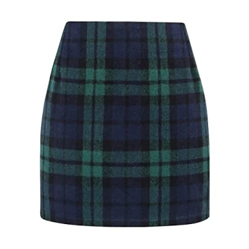 Women's Green Wool Mini Skirt - Fall Fashion 2023 High Waisted Bodycon Pencil Skirt (Green, M)